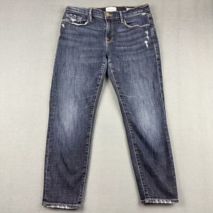Frame Jeans Women 26 Blue Le Garcon Crop Dark Wash Distressed Denim Made in USA*